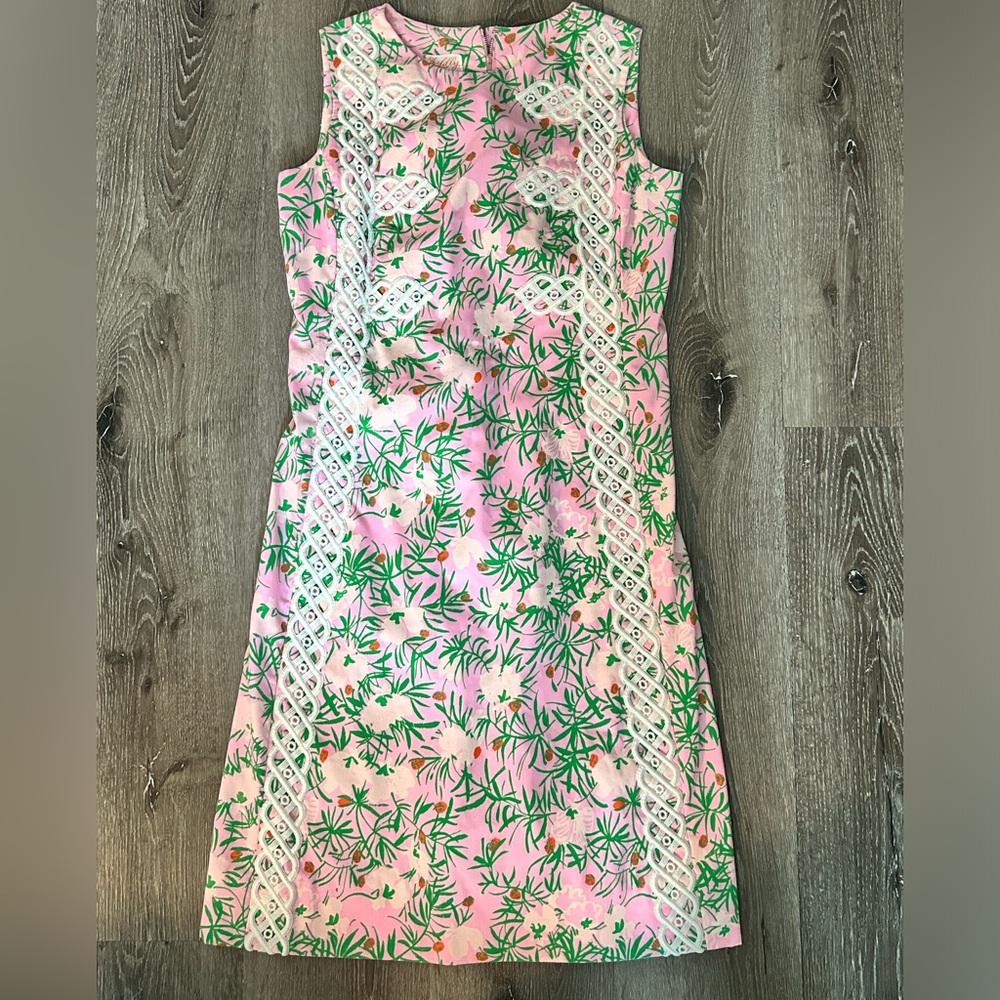 Vintage Lilly Pulitzer shift dress- pink and lace- “The Lilly” size 6-8